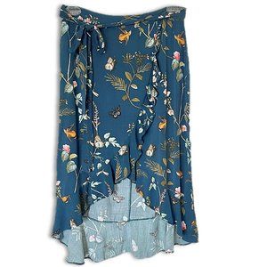 High Waisted, High-Low, Floral Skirt with Waist Tie
